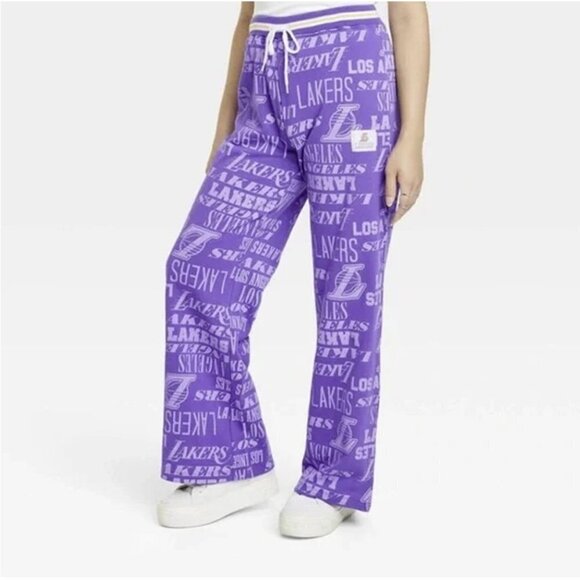 🔥237 NBA Los Angeles Lakers Wide Leg Graphic Jogger Pants - Picture 1 of 8